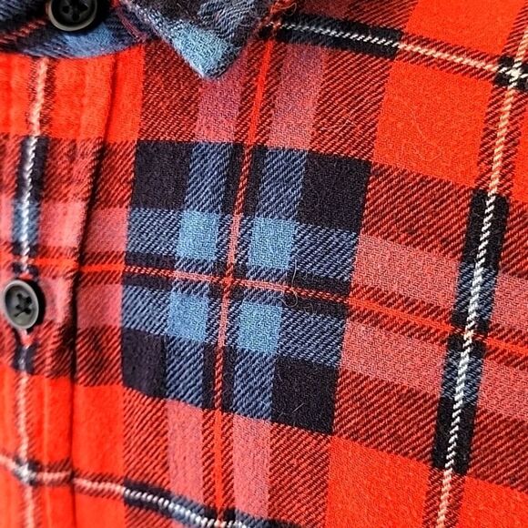 100% COTTON Long Sleeve Button Down Flannel Plaid Shirt Youth XL - Picture 2 of 4